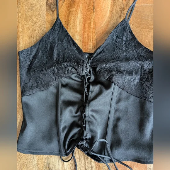 Zara Black Satin Cami And Top XS Lace Detail Y2K - Picture 2 of 6